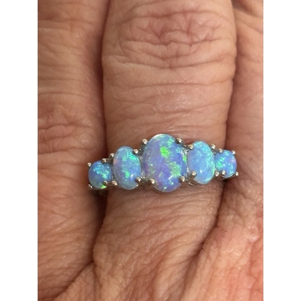 Blue Fire Opal And .925 Sterling Ring Size 7.75 - Picture 8 of 11